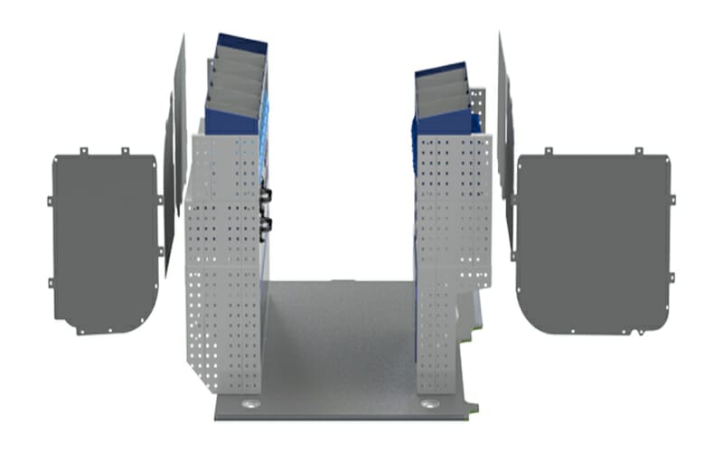 Allestimento veicoli commerciali FIAT DOBL&Ograve; 2010  vista centrale Allestimento composto da pianale, rivestimento e scaffaluture per interni lato: destro e sinistro 